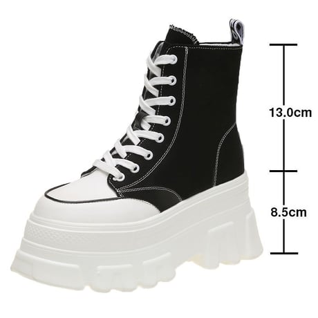 厚底 キャンバススニーカー ハイカット 22.5～24.5cm シューレース サイドファスナー ブラック ベーシック カジュアル 大人可愛い ガーリー DTC-650901386927