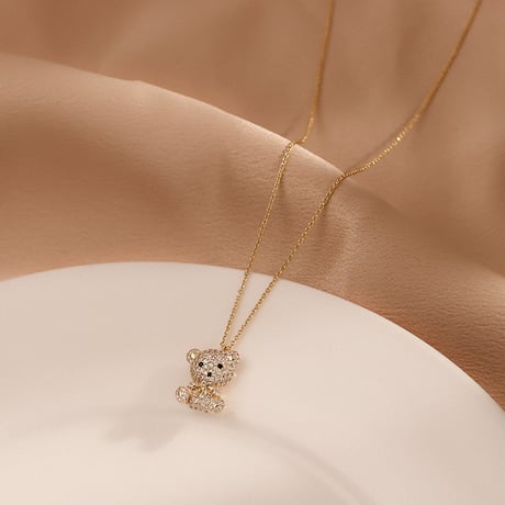 ネックレス キラキラ クマちゃん ベアー CZ チェーン付き レディース ペンダント 合金 アクセサリーDTC-638377948303)
