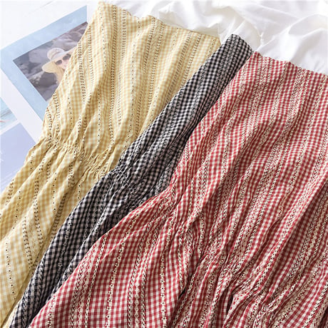 レディース Tシャツ切り替えワンピース ドッキングワンピース チェック フレアワンピース バイカラー ガーリー 韓国ファッション (DCT-594840232030)