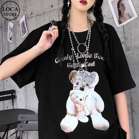 ユニセックス Tシャツ 半袖 クマ ベアー オーバーサイズ ゆったり 大きめ かわいい カジュアル 韓国ファッション メンズ レディース 韓国ストリートファッション DTC-616996993830