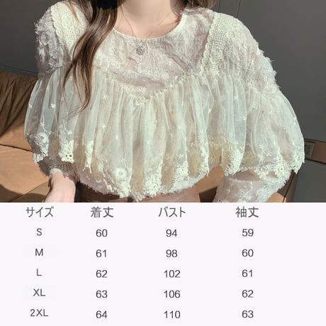 レース ブラウス フリル ランタンスリーブ シフォン トップス ルーズ 長袖 レトロ 韓国ファッション レディース 大人可愛い ガーリー フェミニン DTC-769080914835