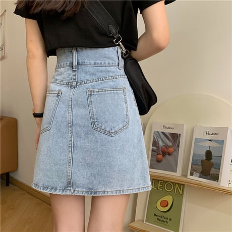 デニムスカート ハイウエスト Aライン デニム ミニ丈 ミニスカート レトロ 韓国ファッション レディース 大人可愛い ガーリー カジュアル DTC-670799811575
