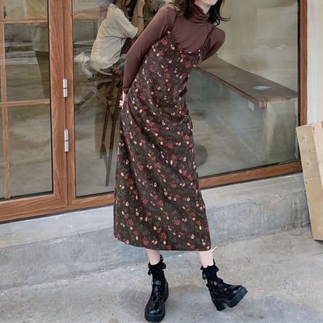 花柄 キャミワンピース スリングワンピース ロング丈 ノースリーブ レトロ 韓国ファッション レディース 大人可愛い ガーリー フェミニン DTC-657889153535