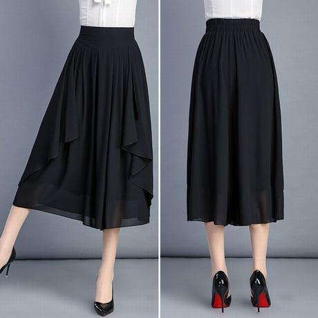 レディース レースフリル ワイドパンツ クロップドパンツ スカート風パンツ ガウチョ 韓国ファッション  (DCT-588962570413_a)