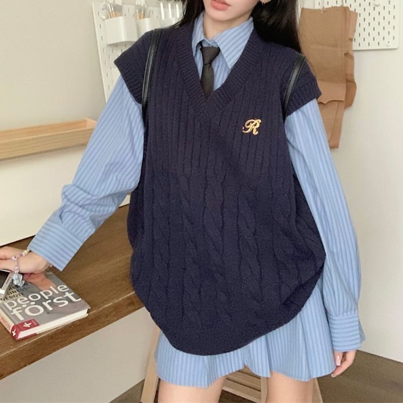 3点セット セットアップ ネクタイ付き ニットベスト シャツワンピース