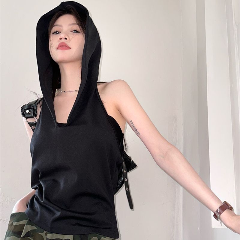 AP STUDIO ノースリーブフーディトップス AP STUDIO ノースリーブフーディトップス ブラックノースリーブ