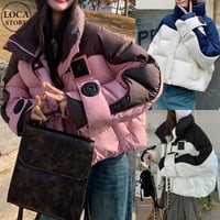 ダウンジャケット 中綿 バイカラー スタンドネック 中綿ジャケット ブルゾン アウター ジップアップ ゆったり 長袖 レトロ 大人可愛い ガーリー カジュアル DTCA-811244559449