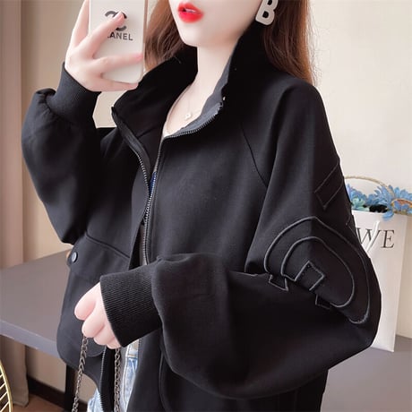 ブルゾン ジップアップ 薄手 ハーフハイネック オーバーサイズ 韓国ファッション レディース ジャンパー ルーズ トップス カジュアル ストリートファッション DTC-652147178053
