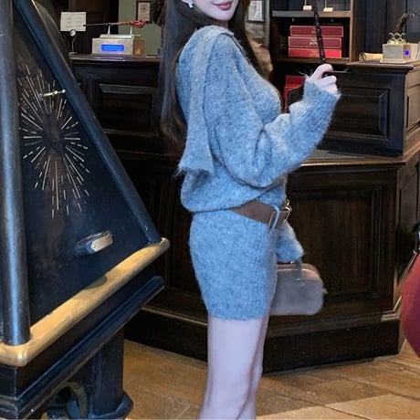 ニットワンピース セーラーカラー ボタン オフショルダー リブワンピース ミニワンピース 長袖 レトロ 大人可愛い ガーリー DTCA-975908412569