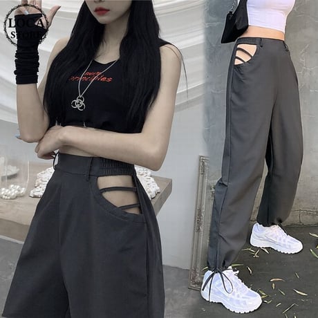 パンツ サイドオープン サイドスリット セクシー 薄手 ハイウエスト 韓国ファッション レディース ボトム 大人可愛い ガーリー DTC-620303160158_a