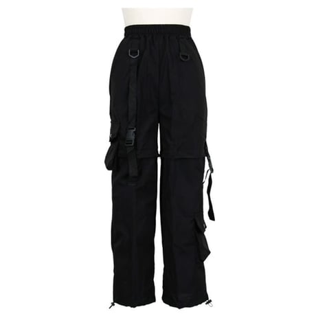 2WAY カーゴパンツ ワイドパンツ バックルベルト ストラップ ミリタリーパンツ アシンメトリー ウエストゴム 韓国ファッション レディース 大人可愛い ガーリー DTC-656242658198
