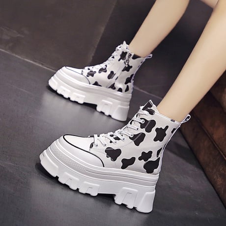 厚底キャンバススニーカー 22.5～24.5cm ハイカット シューレース サイドファスナー ベーシック カジュアル 大人可愛い ガーリーDTC-650901386927