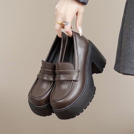 厚底ローファー 22.5～25.0cm 9cmヒール ラウンドトゥ 光沢あり 光沢なし 厚底シューズ  韓国ファッション レディース DTCA-742428853971