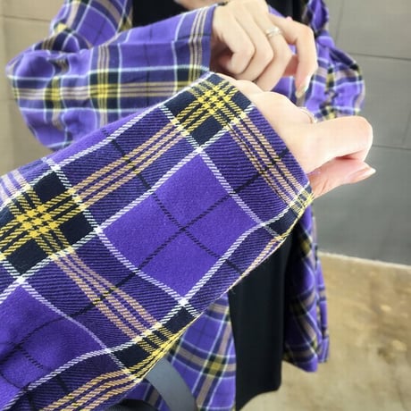 フェイクレイヤード ドッキング ワンピース チュニック チェック×Tシャツ 長袖 韓国ファッション レディース ラウンドネック ランタンスリーブ (DTC-604223705546)