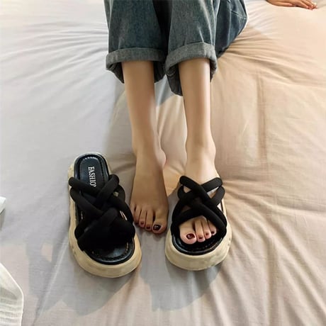クロスベルト 厚底サンダル 22.5～25.0cm プラットフォーム 厚底 サンダル ビーチサンダル 美脚効果 脚長 トレンド 韓国ファッション レディース DTC-646643961256