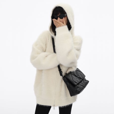 ダブルジップ ファーパーカー ボアパーカー フェイクファー ファージャケット ライトアウター ルーズ 長袖 大人可愛い ガーリー カジュアル DTCA-850649541897