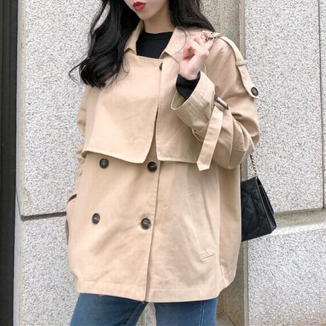 レディース ショート丈 コート トレンチコート ジャケット フェミニン 韓国ファッション オルチャン (DCT-580519448514_K)