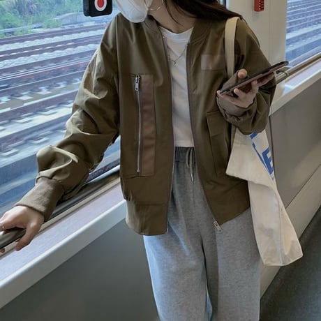 ミリタリー風 ブルゾン ジャンパー MA-1 ポケット 薄手 ルーズ 韓国ファッション レディース 大人可愛い ガーリー カジュアル 韓国ストリートファッション DTC-680499052243
