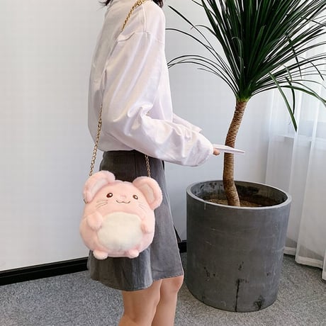 ミニ ファーバッグ ネズミ マウス 干支 韓国ファッション バッグ ぬいぐるみ ショルダーバッグ 斜め掛け ハンドバッグ メッセンジャーバッグ ミニバッグ (DTC-602079137165)
