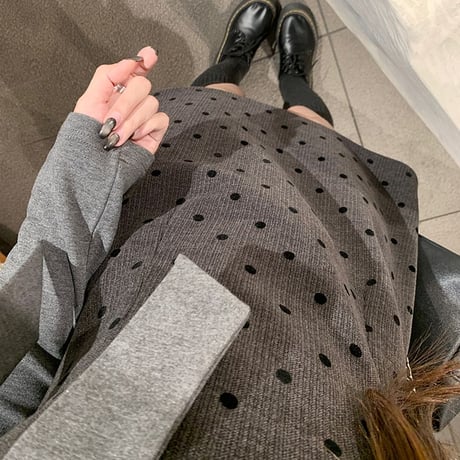 フェイクレイヤード ミニワンピース フェイクツーピース リボンタイ付き カットソー ドット柄ワンピース スリムフィット 長袖 レトロ 大人可愛い ガーリー DTC-865485856238