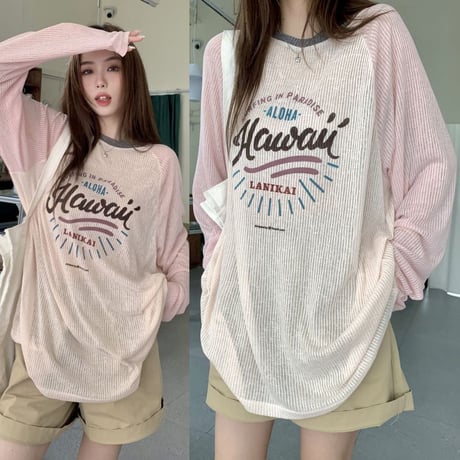 ロンT 配色 オーバーサイズ トップス レタープリント クルーネック Tシャツ 長袖 レトロ 韓国ファッション レディース 大人可愛い ガーリー カジュアル DTC-765985681515