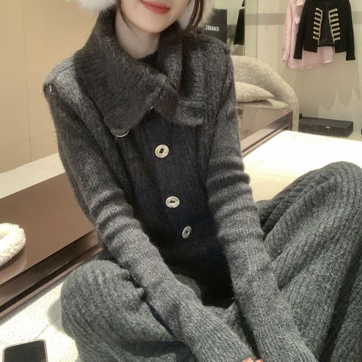 セットアップ ニット 3点セット ベスト ニットセーター ワイドパンツ 