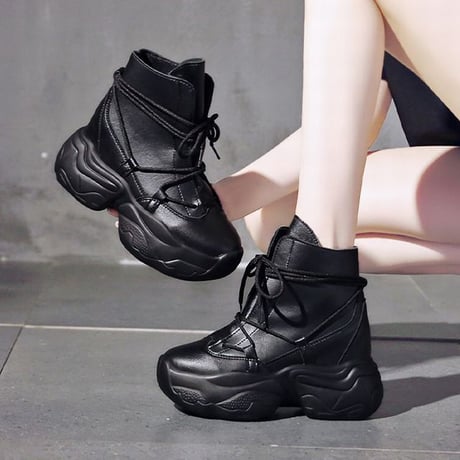 厚底 ハイカット スニーカー ショートブーツ 22.5～24.5cm インヒール シューレース 歩きやすい 疲れない カジュアル ガーリー DTC-627530386558