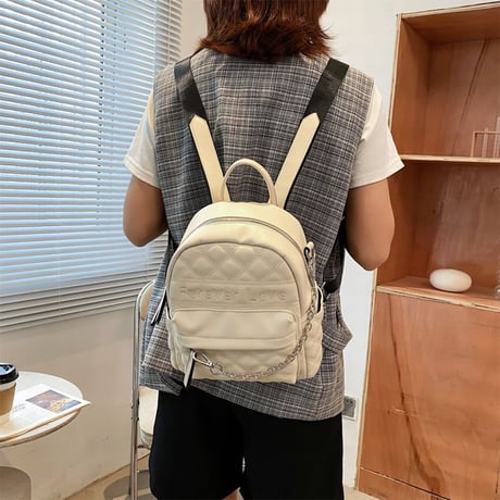 【2カラー】 バックパック ミニバッグ チェーン付き リュック リュックサック キルティング ファスナー レトロ 韓国ファッション レディース カジュアル DTC-641146664991