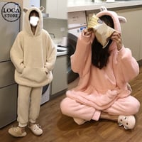 ルームウェア パジャマ セットアップ フリース パーカー + パンツ 耳付き 長袖 上下セット 長袖 韓国ファッション レディース もこもこ ガーリー 628421744075