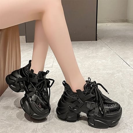 厚底 ダッドスニーカー グリッター 22.0～24.5cm スパンコール ラメ シューズ 厚底スニーカー スニーカー カジュアル 韓国ファッション レディース DTC-756833443111