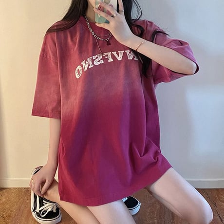 Tシャツ グラデーションカラー オーバーサイ ルーズ トップス 半袖 大人可愛い ガーリー カジュアル 韓国ファッション レディース 韓国ストリートファッション DTC-679286671733