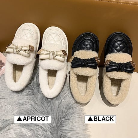 ファーシューズ リボン 22.5～25.0cm ローファー フラット フェイクファー もこもこ 歩きやすい おしゃれ 疲れない ガーリー DTC-661269724427