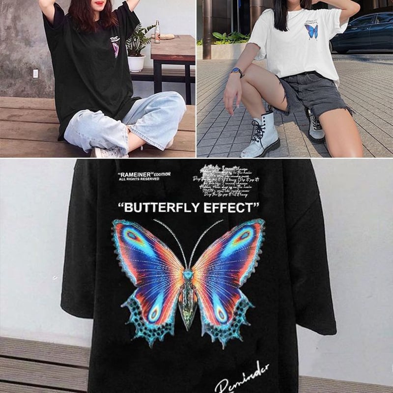 2カラー】 ユニセックス Tシャツ 半袖 バタフライ 蝶 オーバー 2カラー】 ユニセックス Tシャツ 半袖 バタフライ 蝶 オーバー