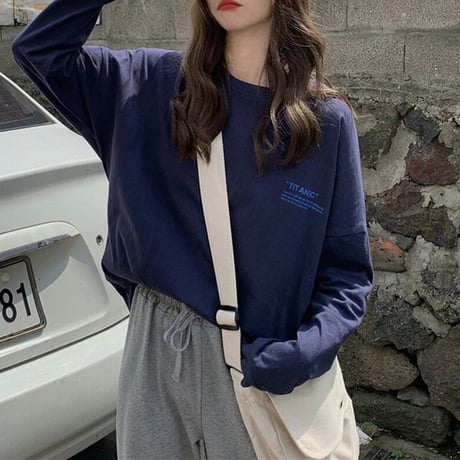 【2カラー】 Tシャツ 長袖 プルオーバー ロングTシャツ ロンT カットソー ゆったり レトロ 韓国ファッション レディース 大人可愛い ガーリー カジュアル DTC-653252603636