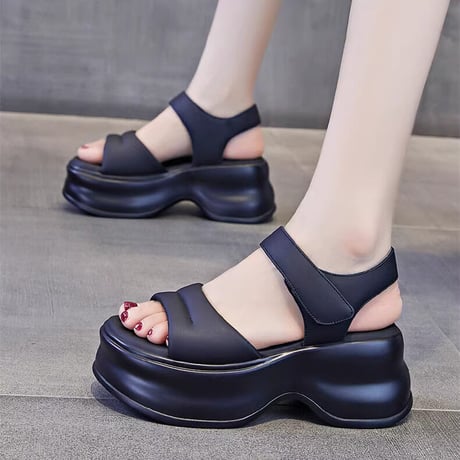 厚底サンダル スポーツサンダル 22.5～25.0cm オープントゥ マジックテープ 厚底 美脚効果 サンダル スポサン カジュアル 韓国ファッション レディース DTC-716043736999