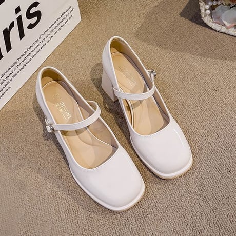 メリージェーンパンプス 22.0～24.5cm パテントレザー チャンキーヒール 太ヒール 7.5cm パンプス ラウンドトゥ 韓国ファッション レディース DTCA-821831991229
