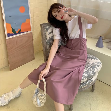 ストラップスカート ジャンパースカート ウエストゴム 韓国ファッション レディース スカート カジュアル ガーリー DTC-616346636626