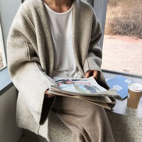 ショートコート 暖かい 厚手 ニット ウール調 ワイドスリーブ 長袖 ニットコート カーディガン 韓国 ファッション レディース (DCT-625945668283)