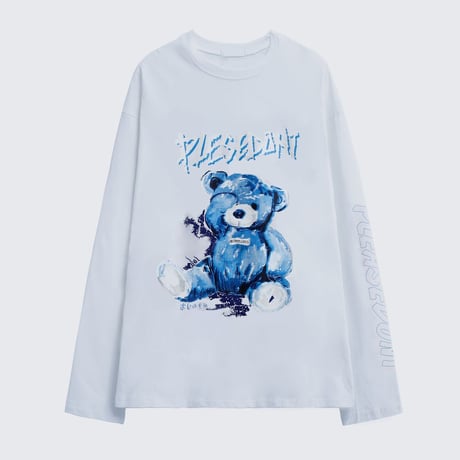ユニセックス Tシャツ 長袖 プルオーバー くまちゃん ベアー 袖プリント オーバーサイズ レトロ 韓国ファッション メンズ レディース カジュアル ストリート系 DTC-625051222286