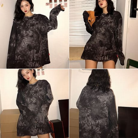 ユニセックス 長袖 Tシャツ メンズ レディース シンプル タイダイ染め ロンT オーバーサイズ 大きいサイズ ストリート TBN-601634562457