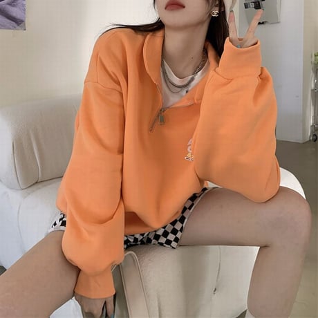 ハーフジップ POLO襟 トップス トレーナー フリース 裏起毛 プルオーバー 長袖 ゆったり 韓国ファッション レディース カジュアル 大人可愛い ガーリー DTC-664779833427