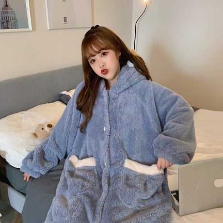 ナイトガウン ルームウェア パジャマ シャーク サメ フード付き もこもこ ボア 部屋着 寝間着 韓国ファッション レディース 大人可愛い ガーリー DTC-656222082108