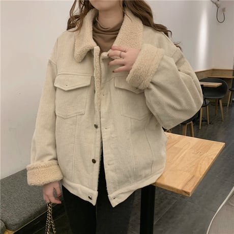 コーデュロイ ボアジャケット ボアブルゾン フェイクラムウール アウター 厚手 ルーズ 暖かい 韓国ファッション レディース 大人可愛い ガーリー カジュアル DTC-657546006914