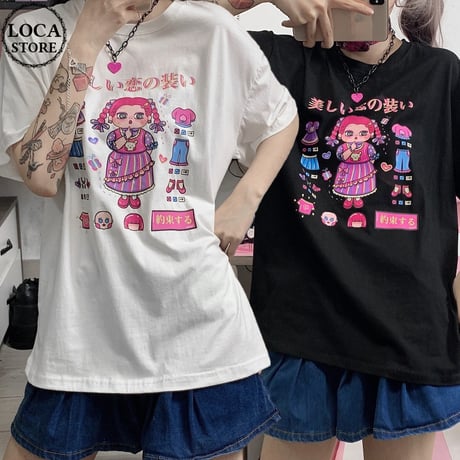 【2カラー】Tシャツ 半袖 日本語 ユニーク オーバーサイズ クルーネック ガーリー カジュアル 韓国ファッション レディース 韓国ストリートファッション DTC-640505473257
