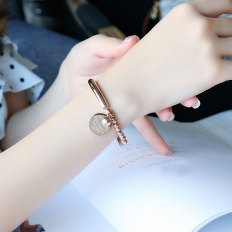 ブレスレット バングル 韓国アクセサリー 金属アレルギー対応 ピンクゴールド ローズゴールド チタン DTC-557909077525