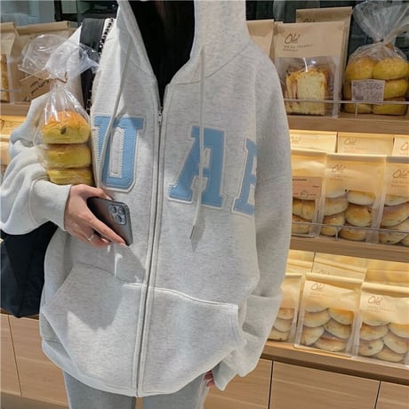 パーカー ジップアップ トップス プラスベルベット シンプル オーバーサイズ ルーズ レトロ 韓国ファッション レディース カジュアル 韓国ストリートファッション DTC-687880569424
