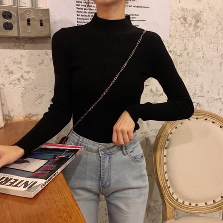 選べる9カラー リブニット タートルネック 韓国ファッション レディース トップス 長袖 シンプル 大人カジュアル オルチャン 韓国 (DTC-602341720666)