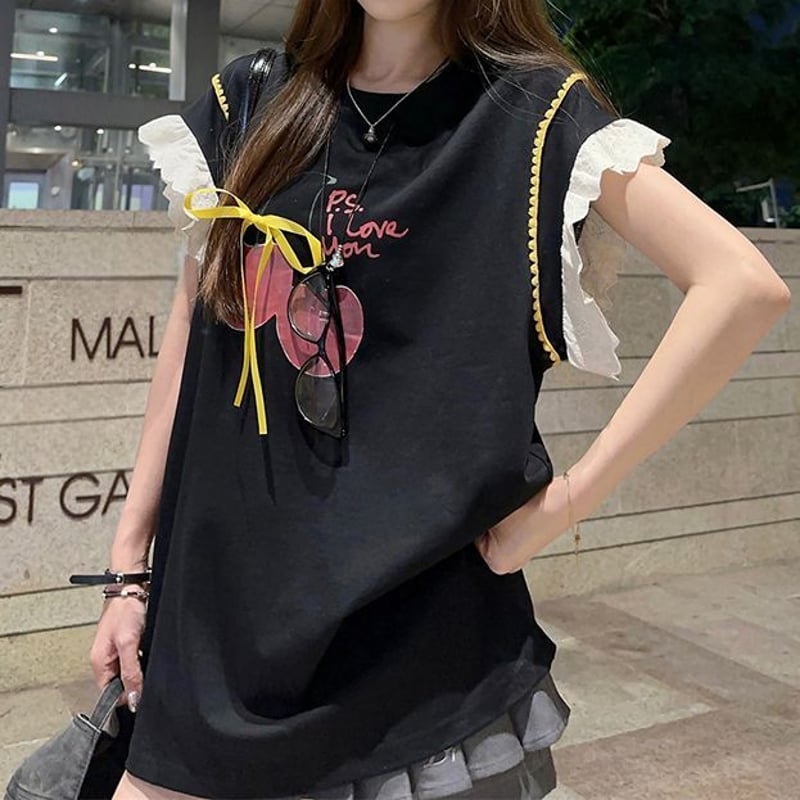 【KIRSH】さくらんぼプリントTシャツ青+Tiny TANジョングクフラッグ 待望入店】韓国ブランド人気No.1とも言われる、さくらんぼマークが話題