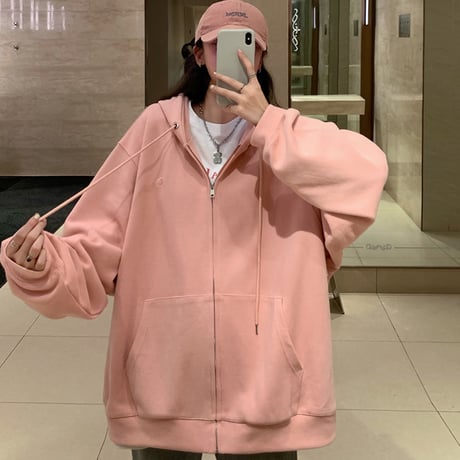 ジップアップ パーカー ワンポイント 韓国ファッション レディース トップス 長袖 カジュアル ストリートファッション DTC-638737949320