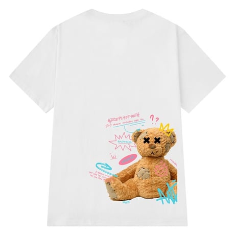 ユニセックス Tシャツ 半袖 つぎはぎクマちゃん ベアー バックプリント オーバーサイズ カジュアル ストリート系ファッション 韓国ファッション メンズ レディース DTC-672139110875